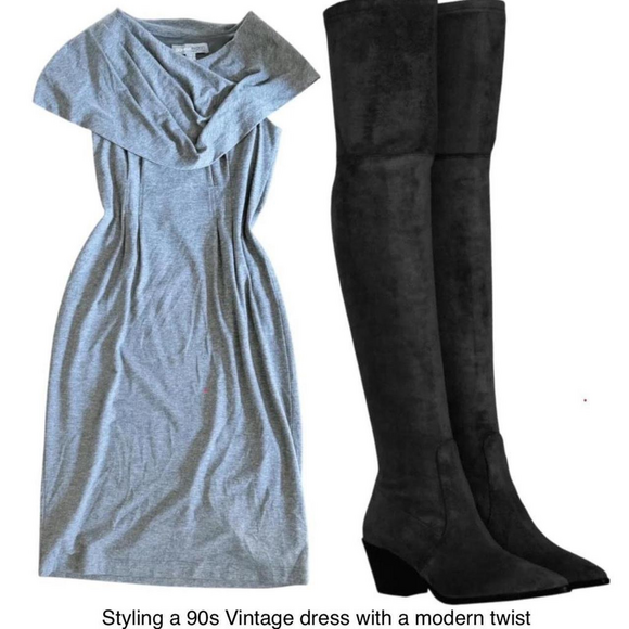 Donna Ricco Vintage Cocktail Dress off shoulder grey size 4 small old money styl - Picture 7 of 7